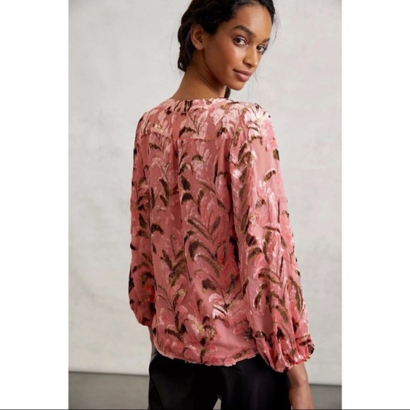 Anthropologie Lori Burnout Velvet Blouse Silk Blend Metallic Top NWOT Size XL - Picture 3 of 15